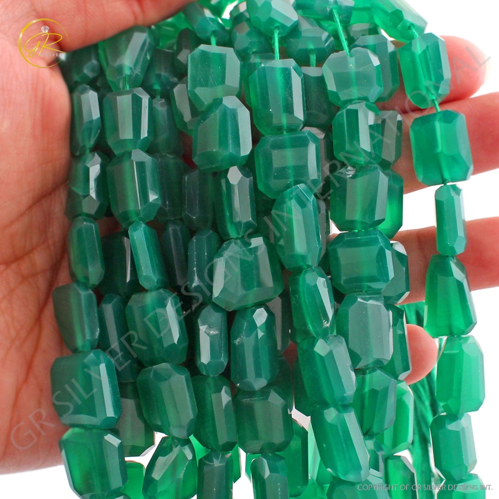 Green Onyx Faceted Tumble Handmade Beads For Jewelry Making