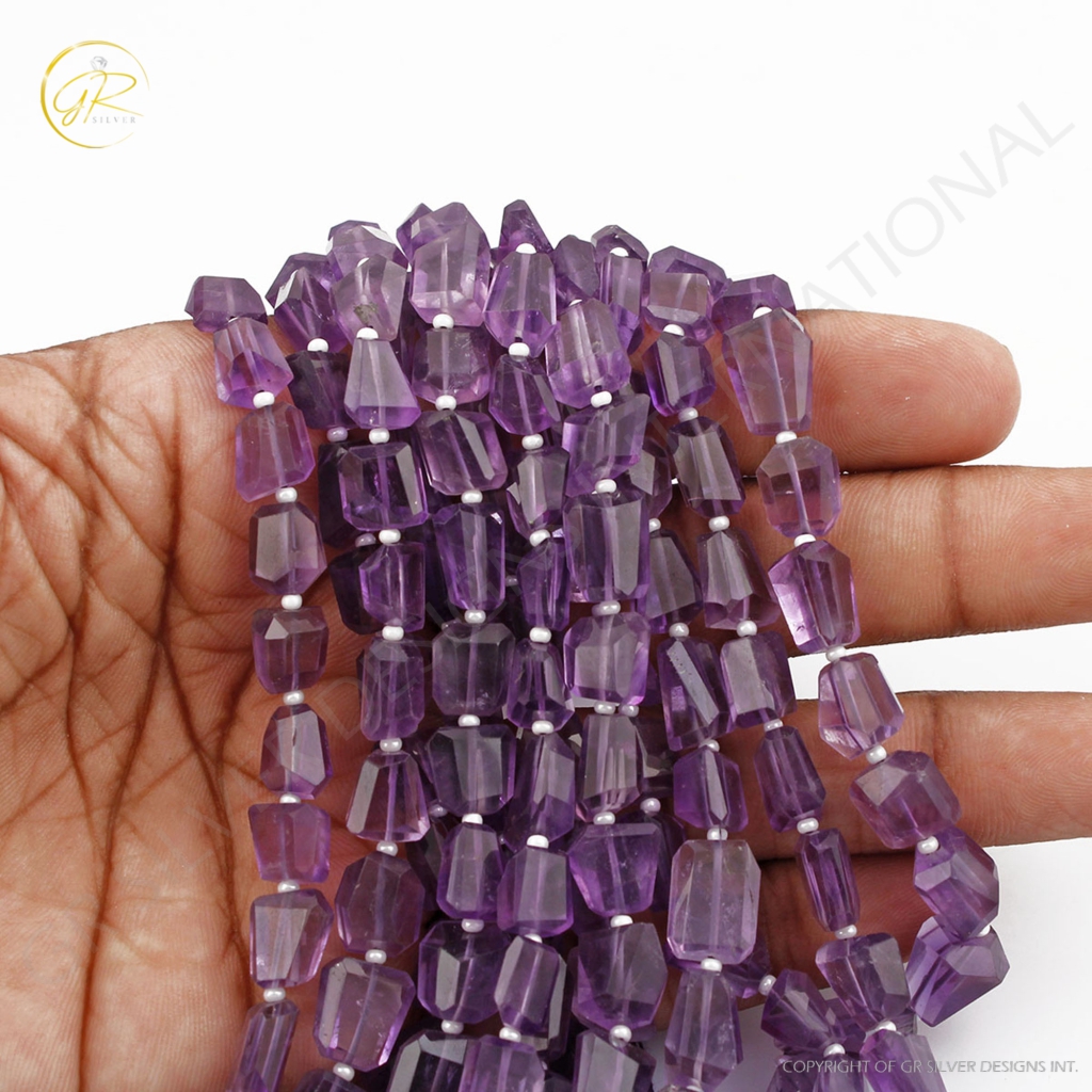 Natural Amethyst handmade faceted Tumbles shape Gemstone Beads 7-15mm 867Carats