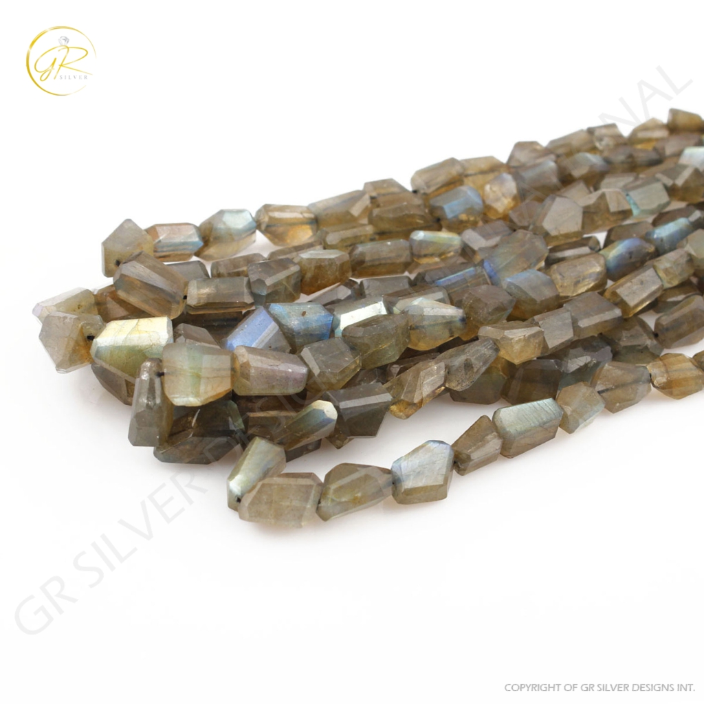 Natural Labradorite faceted Tumbles shape Beads 8-16mm 5 Lines