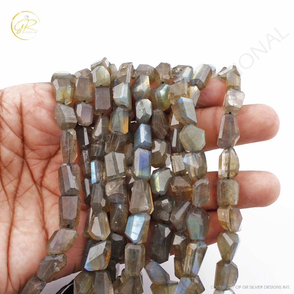 Natural Labradorite faceted Tumbles shape Beads 8-16mm 5 Lines