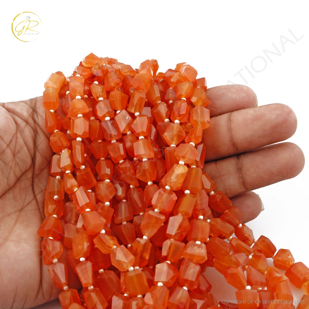 Natural Carnelian Handmade 6-12mm Faceted Tumbles Gemstone Beads Jewelry, Orange Carnelian Beads