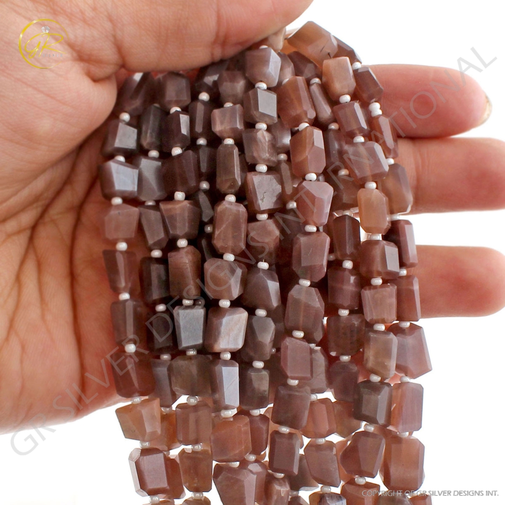 Chocolate Moonstone Handmade Faceted Tumbles 16 Inches Beads