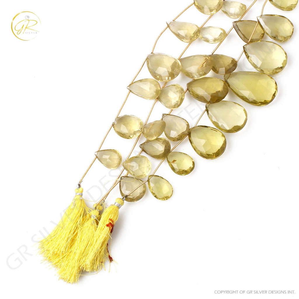 Natural Lemon Quartz Handmade 21-41.5mm Pear Shape Gemstone Beads Jewelry, Lemon Quartz Beads