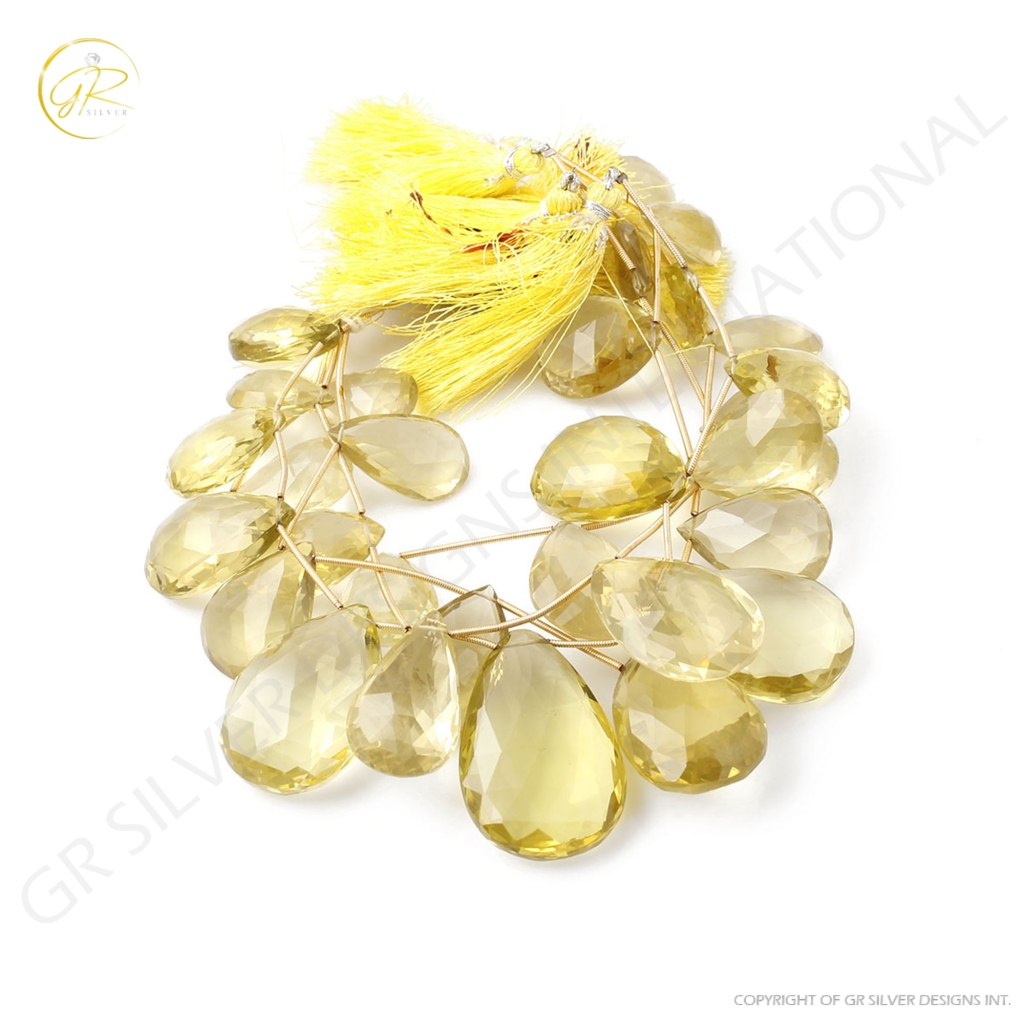 Natural Lemon Quartz Handmade 21-41.5mm Pear Shape Gemstone Beads Jewelry, Lemon Quartz Beads