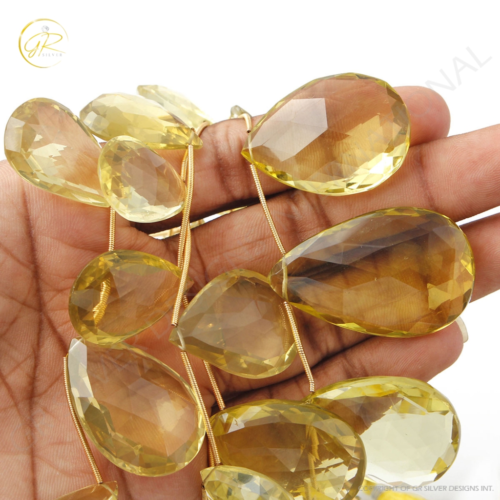 Natural Lemon Quartz Handmade 21-41.5mm Pear Shape Gemstone Beads Jewelry, Lemon Quartz Beads