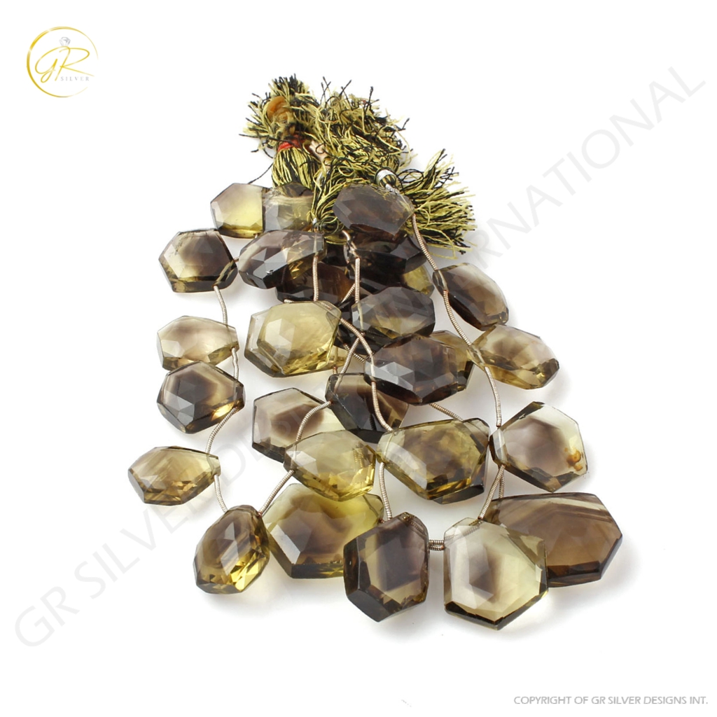 Natural Bio Lemon Quartz Handmade Pentagon Gemstone Beads