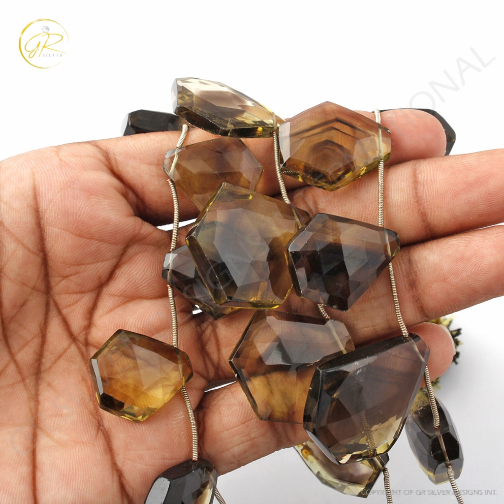 Natural Bio Lemon Quartz Handmade Pentagon Gemstone Beads