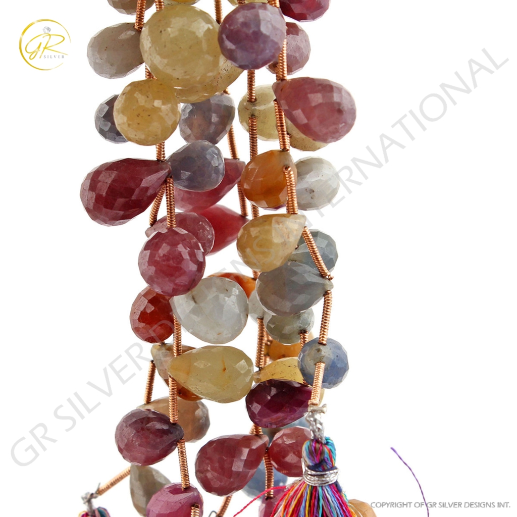 Multi Sapphire Handmade Drops Gemstone Beads 7 Strands 9 Inches