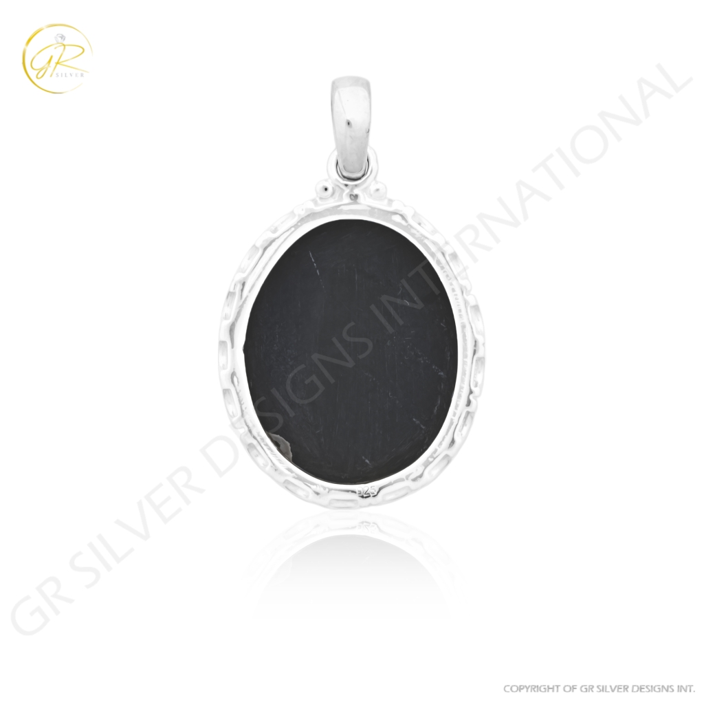 Natural Rainbow Obsidian November Birthstone Sterling Silver Pendant