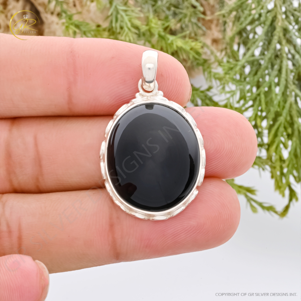 Natural Rainbow Obsidian November Birthstone Sterling Silver Pendant