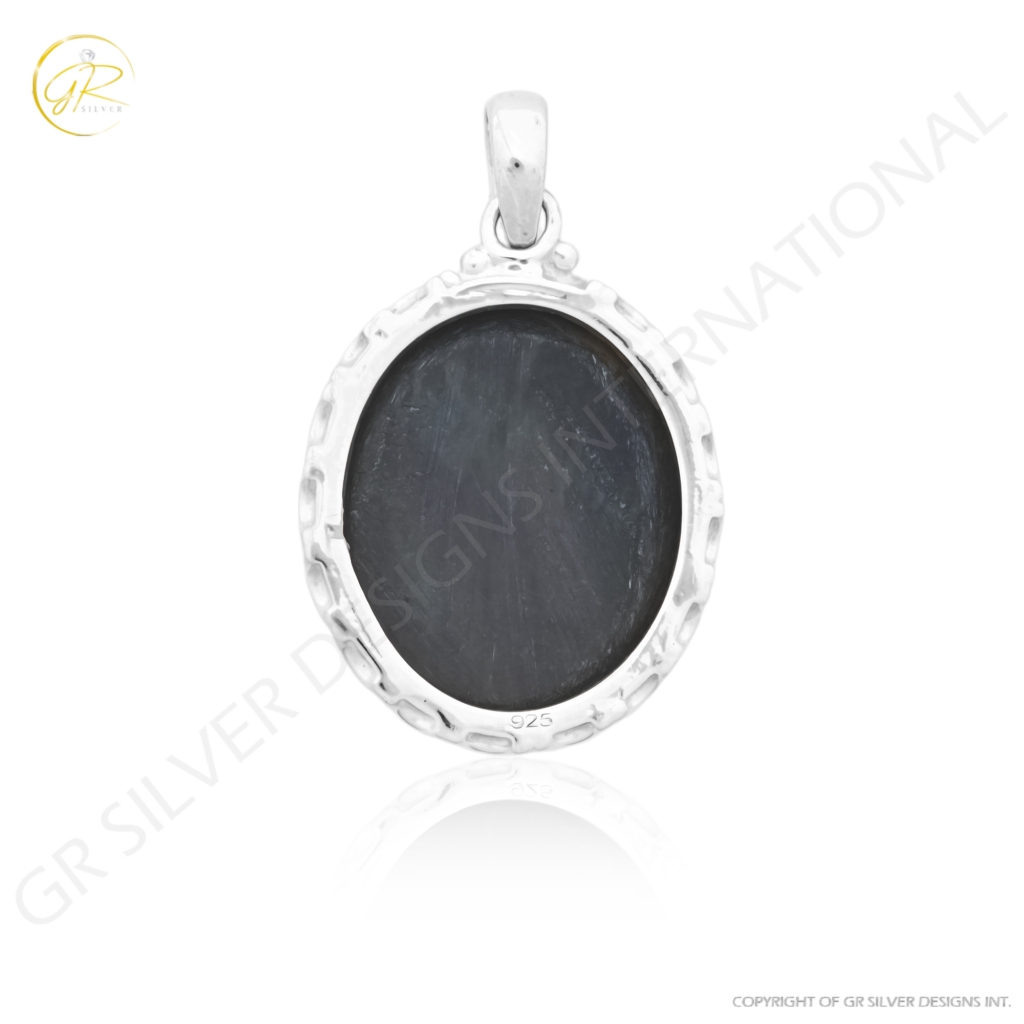 Natural Rainbow Obsidian November Birthstone Sterling Silver Pendant