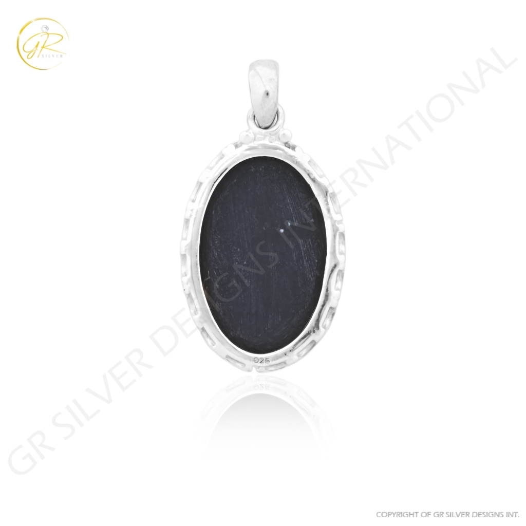 Natural Rainbow Obsidian November Birthstone Sterling Silver Pendant