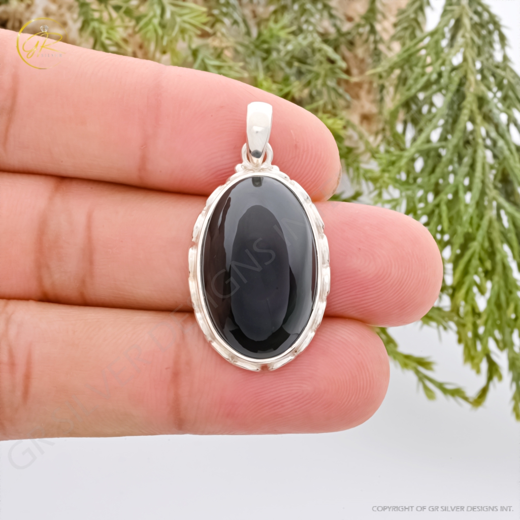 Natural Rainbow Obsidian November Birthstone Sterling Silver Pendant