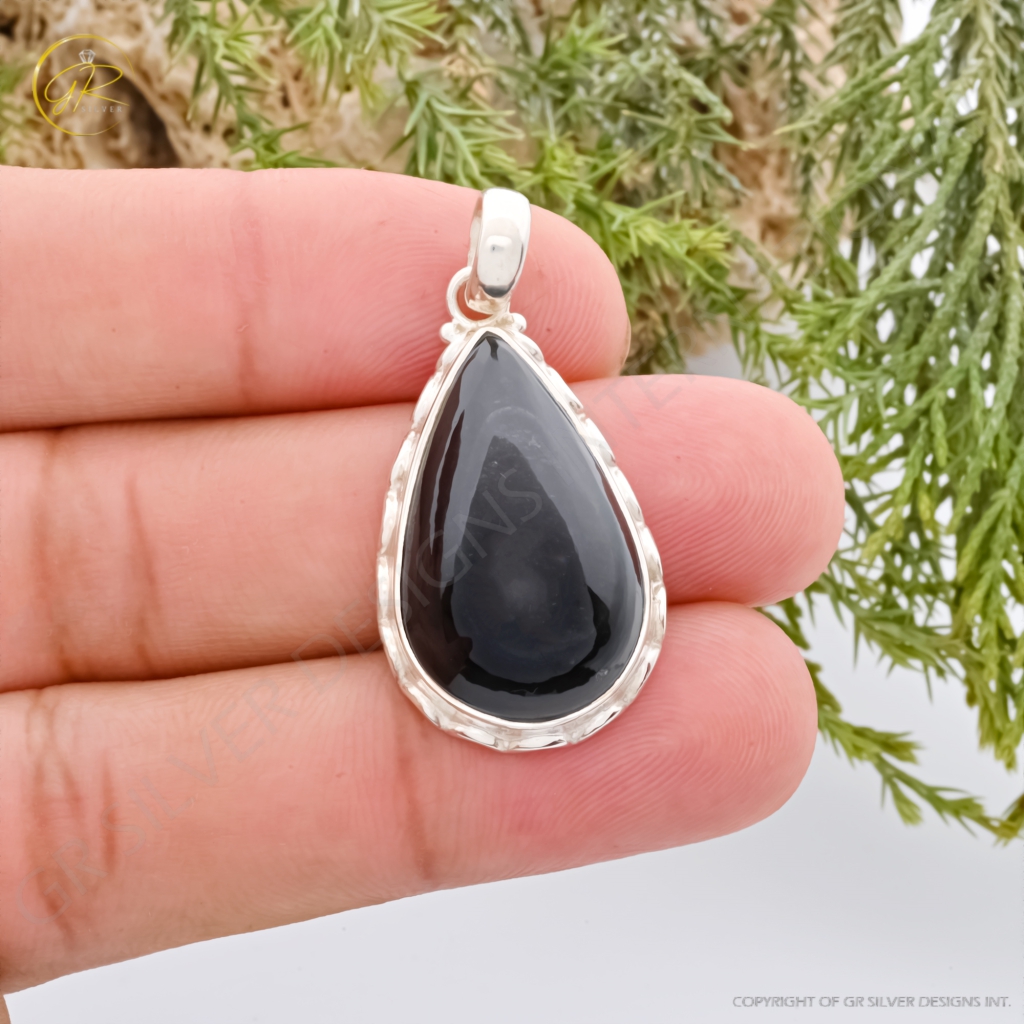 Natural Rainbow Obsidian November Birthstone Sterling Silver Pendant