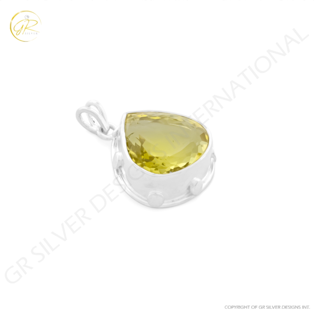 Natural Lemon Quartz February Birthstone Sterling Silver Pendant