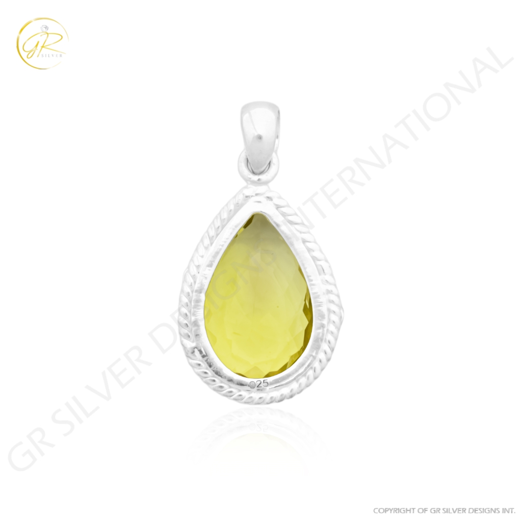 Natural Lemon Quartz February Birthstone Sterling Silver Pendant