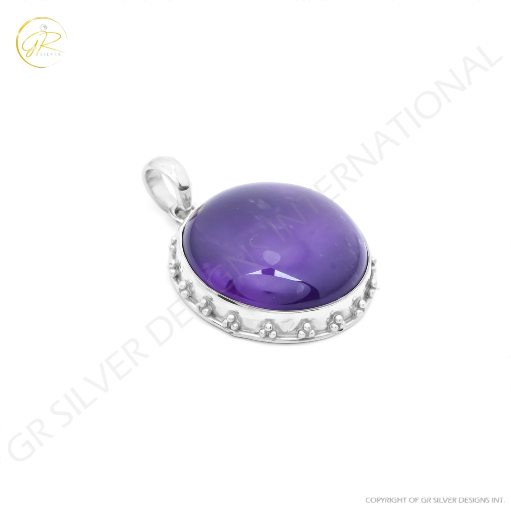 Natural Amethyst February Birthstone Sterling Silver Pendant