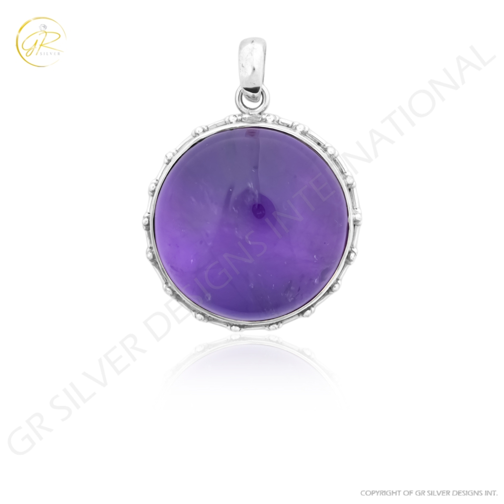 Natural Amethyst February Birthstone Sterling Silver Pendant