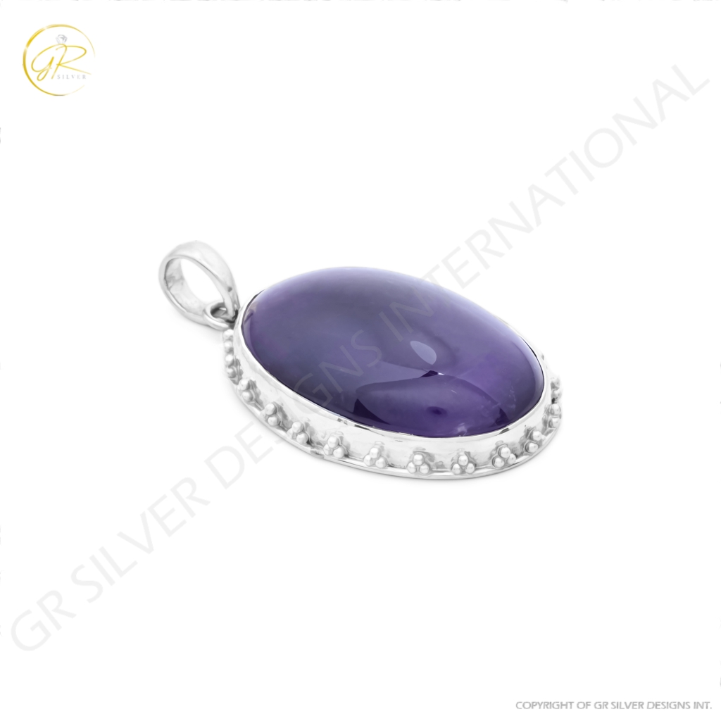 Natural Amethyst February Birthstone Sterling Silver Pendant