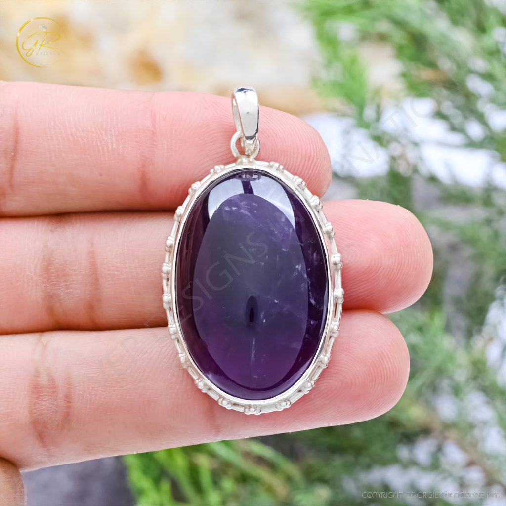 Natural Amethyst February Birthstone Sterling Silver Pendant