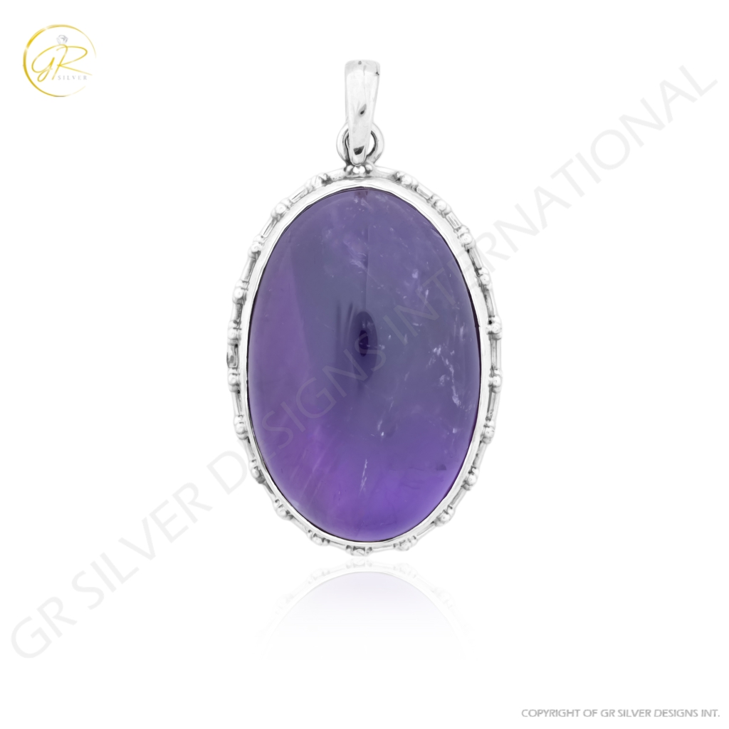 Natural Amethyst February Birthstone Sterling Silver Pendant