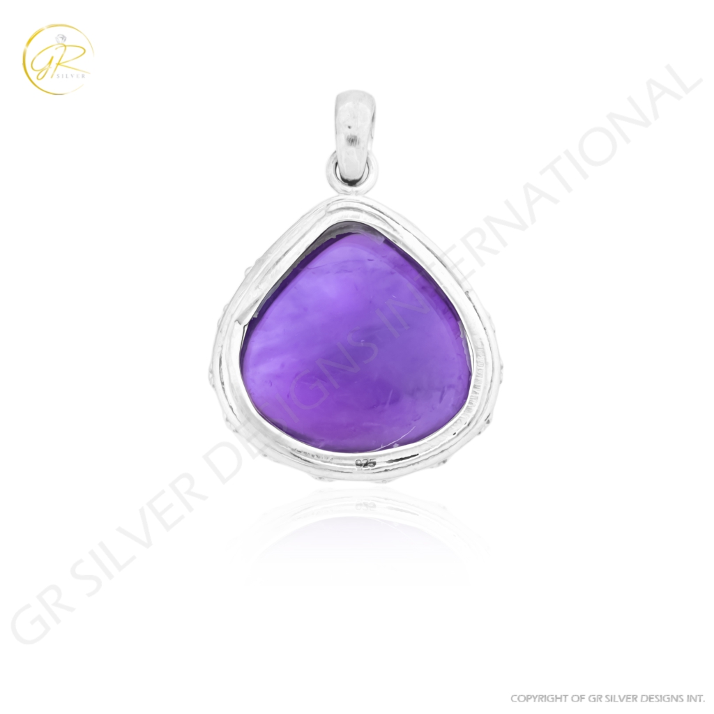 Natural Amethyst February Birthstone Sterling Silver Pendant For Women