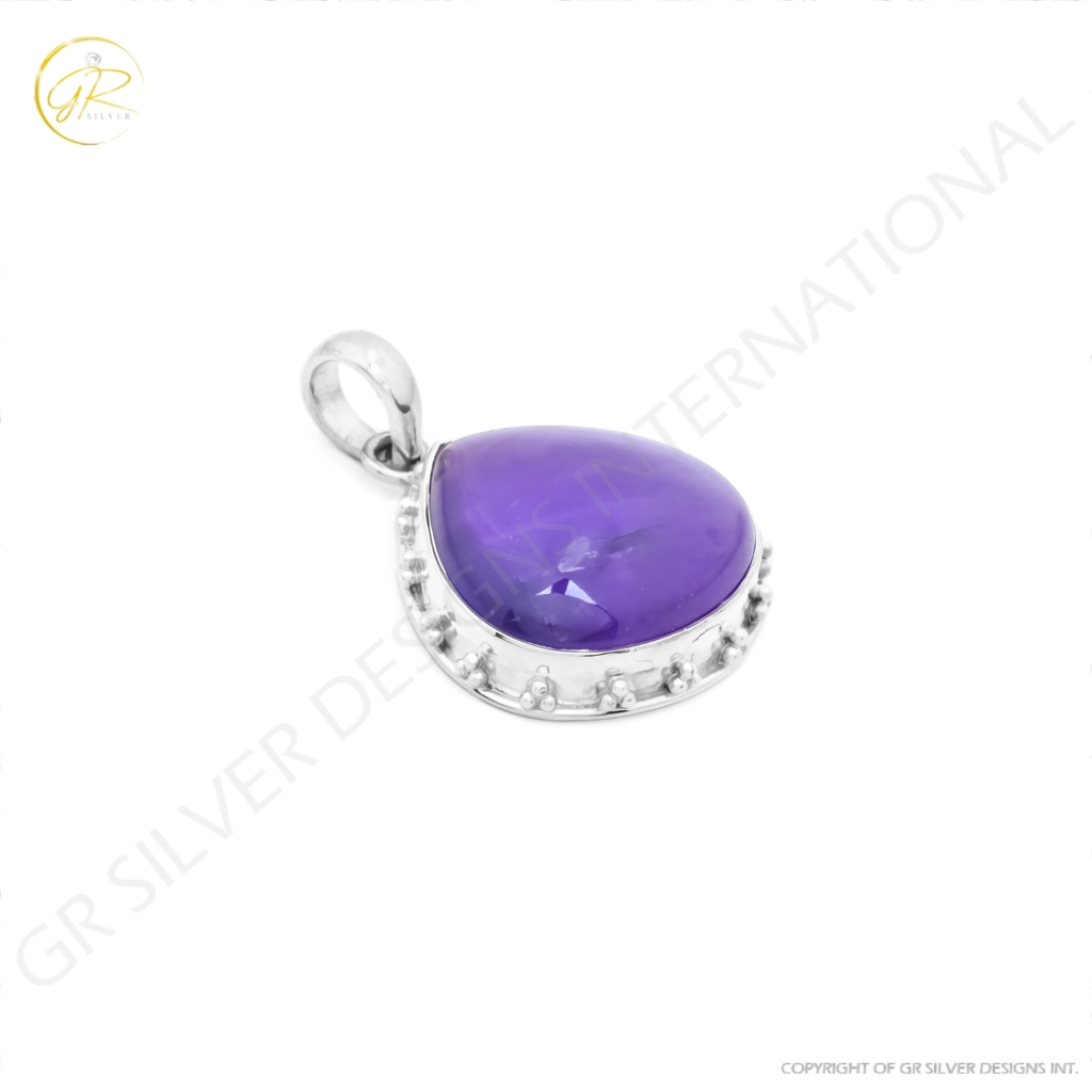 Natural Amethyst February Birthstone Sterling Silver Pendant For Women