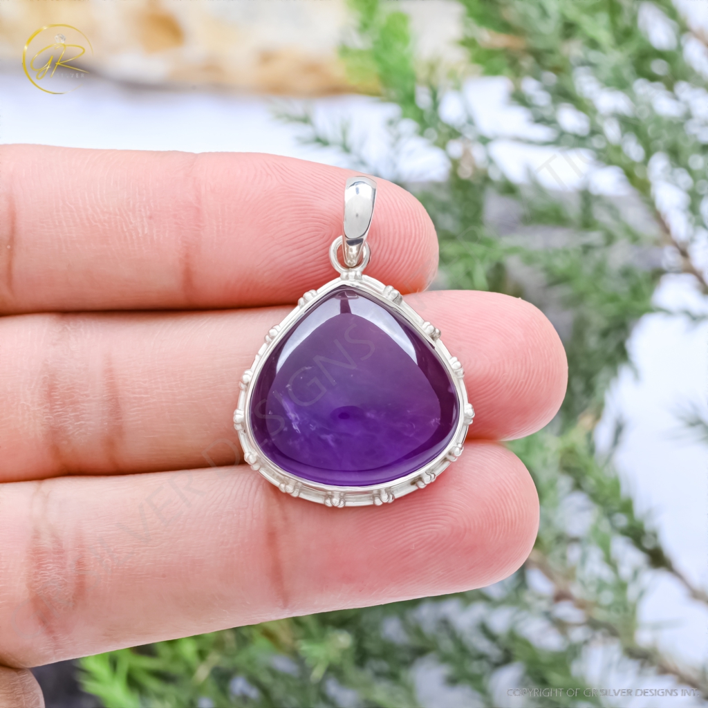 Natural Amethyst February Birthstone Sterling Silver Pendant For Women