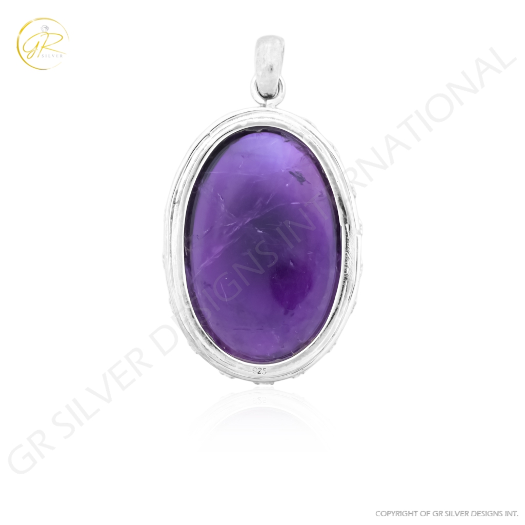 Natural Amethyst February Birthstone Sterling Silver Pendant