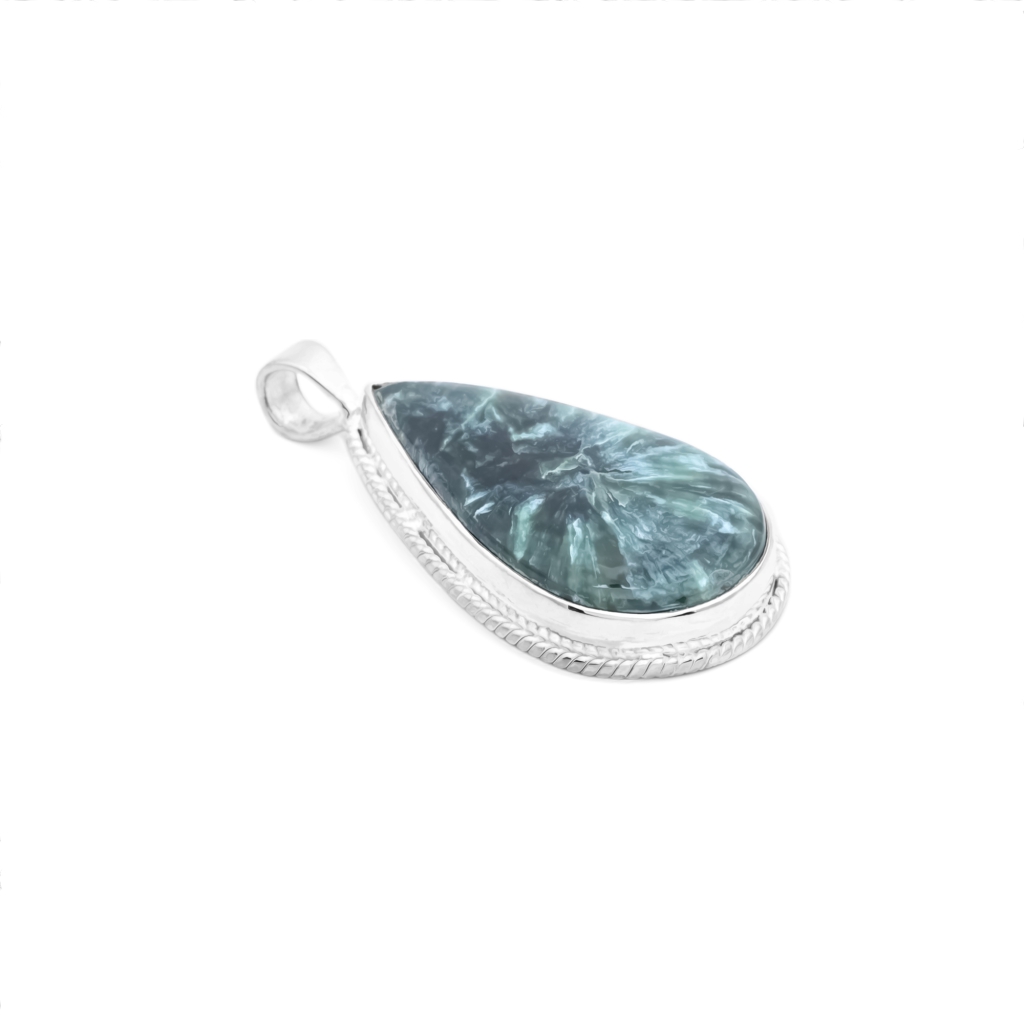 Green Seraphinite Pear Cabochon Sterling Silver Women Pendant