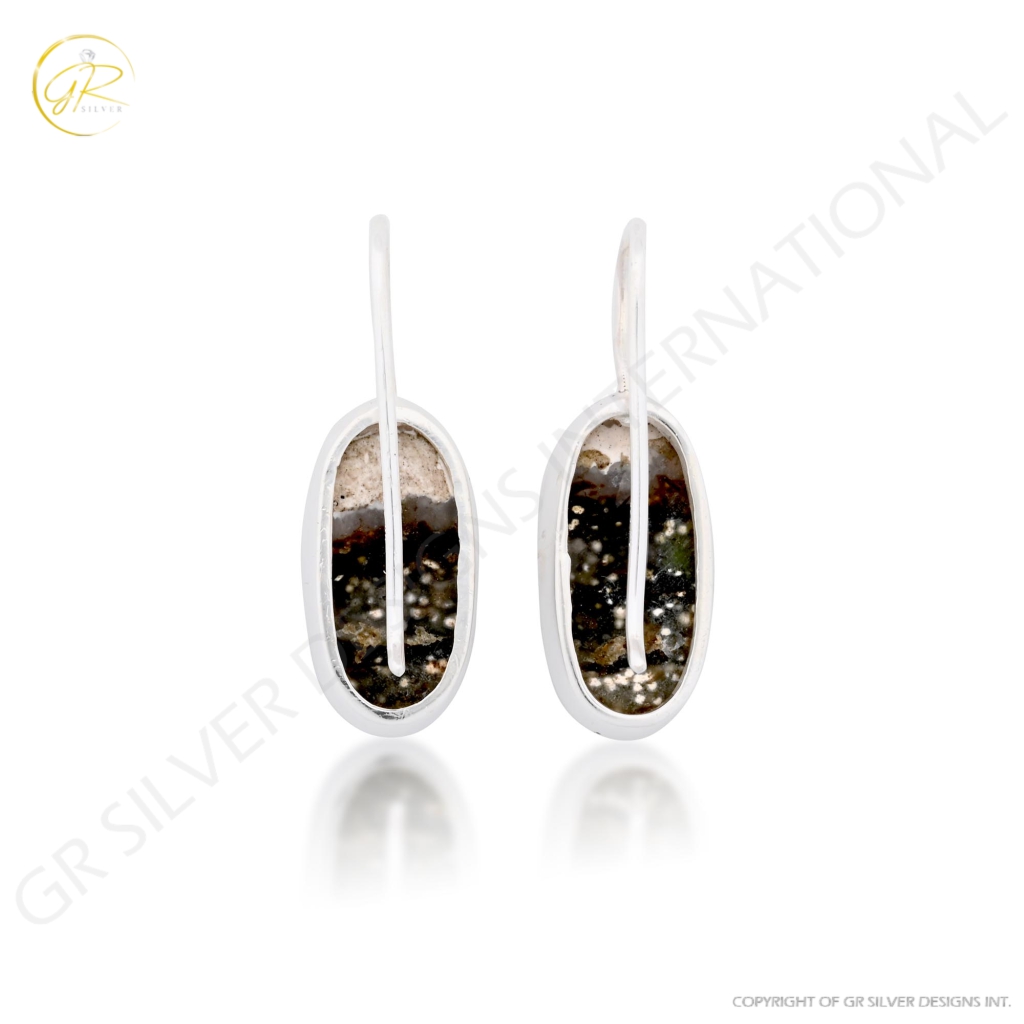 Natural Ocean Jasper Oval Shape Dangle Sterling Silver Women Earring