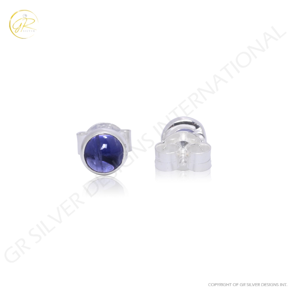 Natural Tanzanite Birthstone Sterling Silver Round Studs Earrings