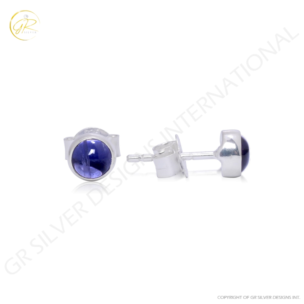 Natural Tanzanite Birthstone Sterling Silver Round Studs Earrings