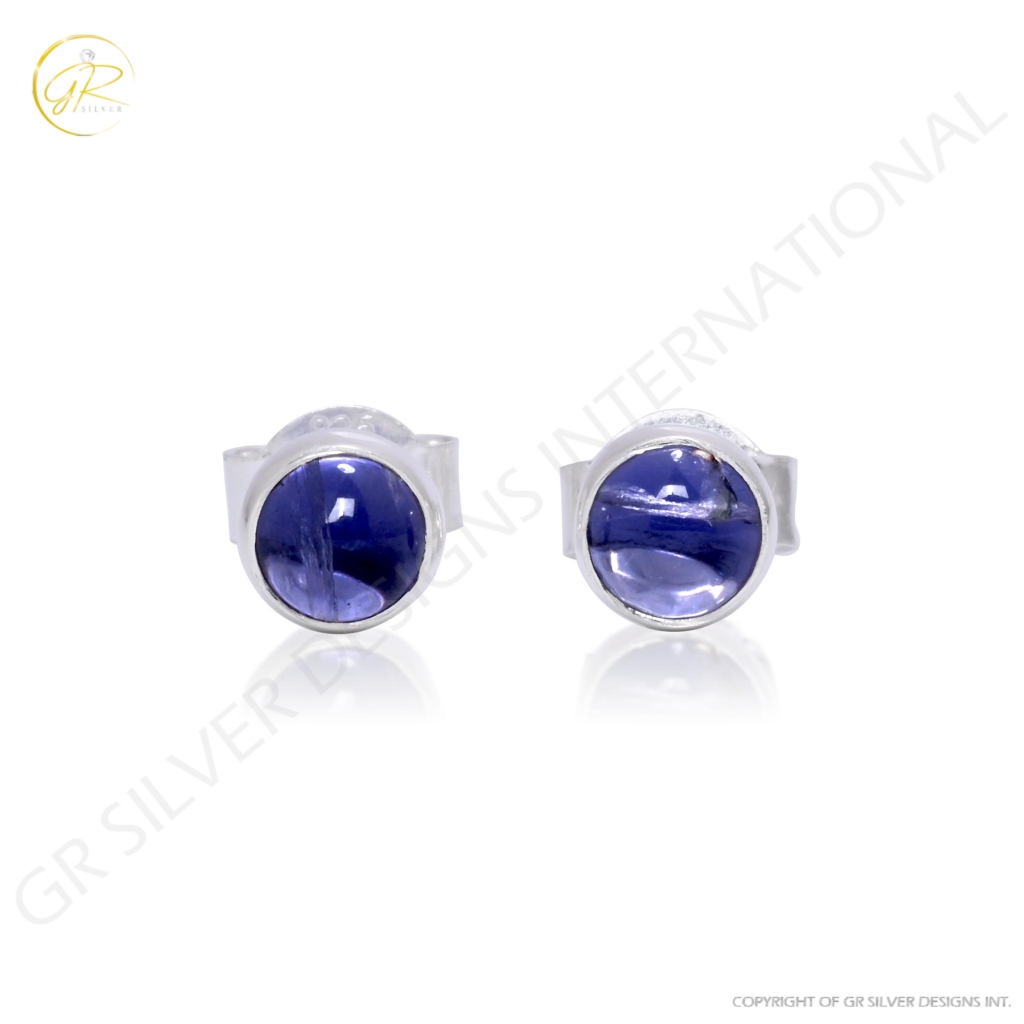 Natural Tanzanite Birthstone Sterling Silver Round Studs Earrings