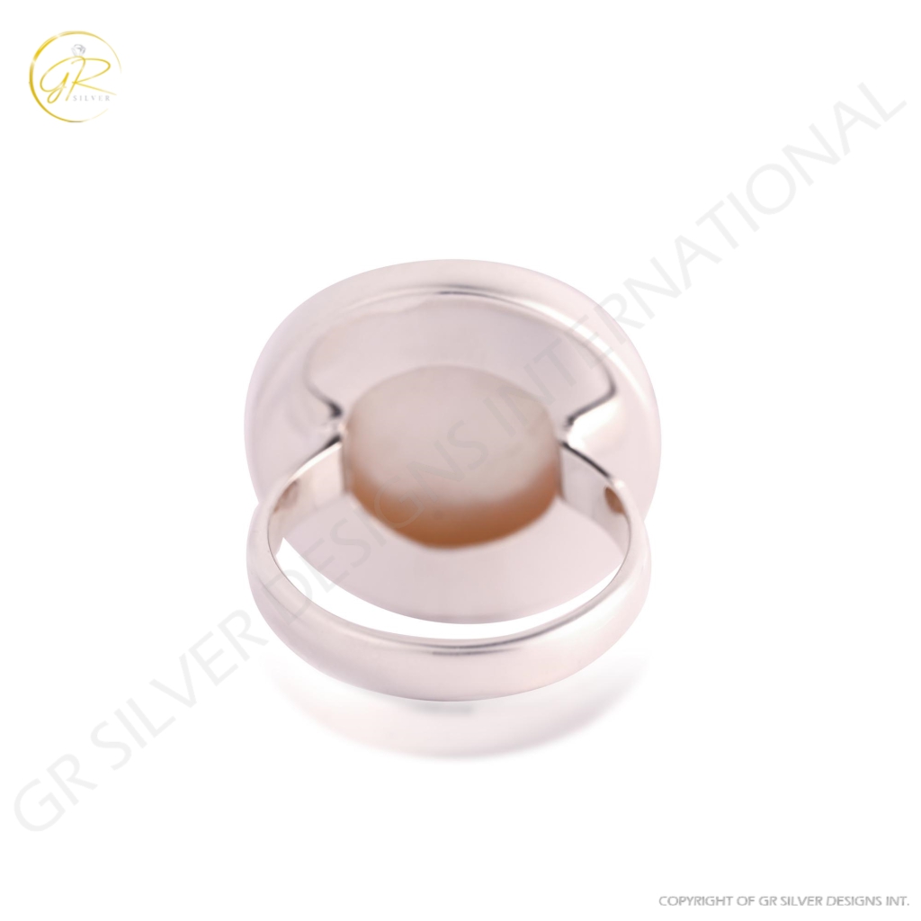 Natural Mother of Pearl Face Carving Sterling Silver Ring For Women