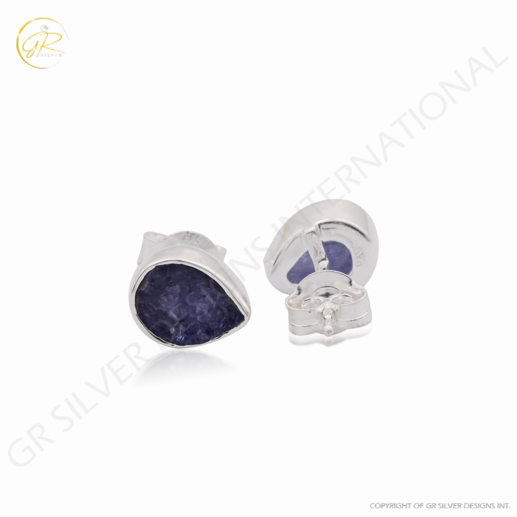 Natural Tanzanite Birthstone Sterling Silver Round Studs Earrings