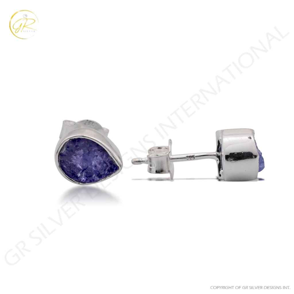 Natural Tanzanite Birthstone Sterling Silver Round Studs Earrings