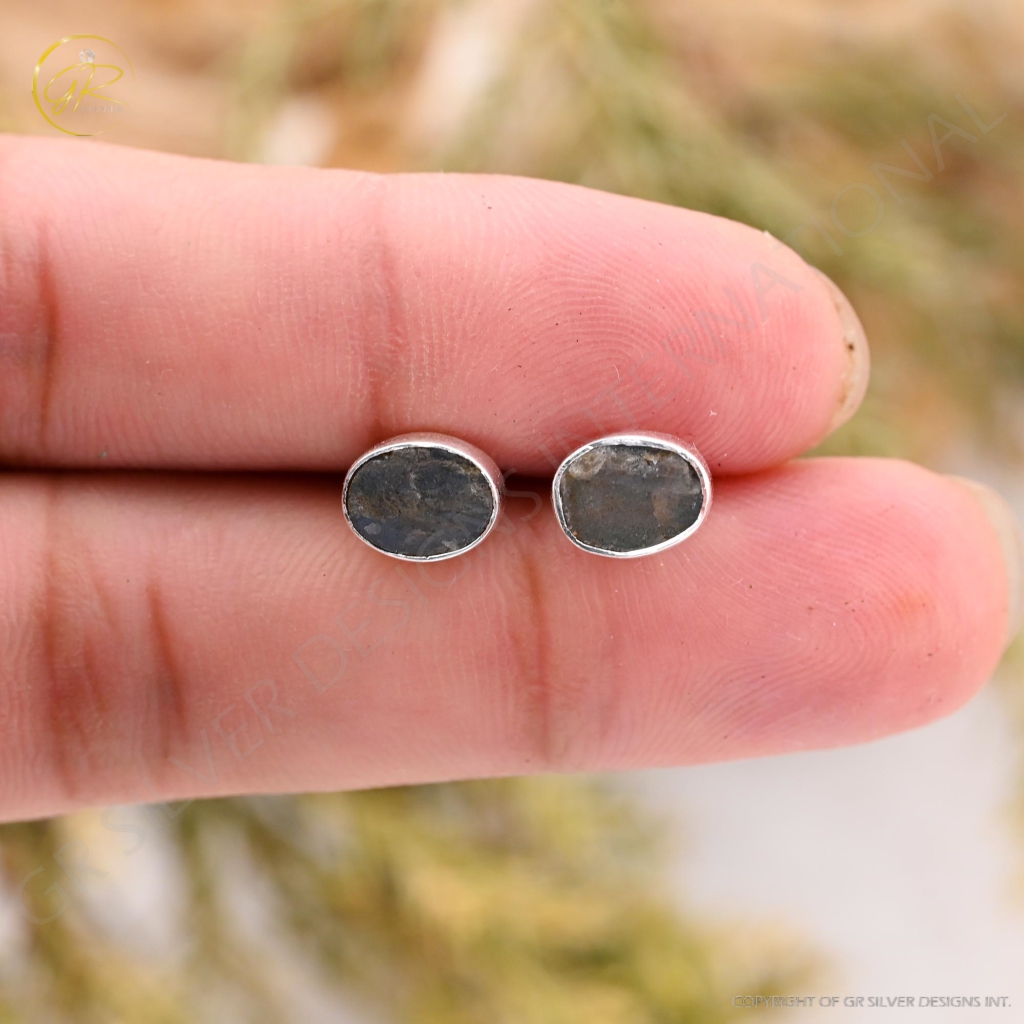 Natural Labradorite Birthstone Sterling Silver Round Studs Earrings