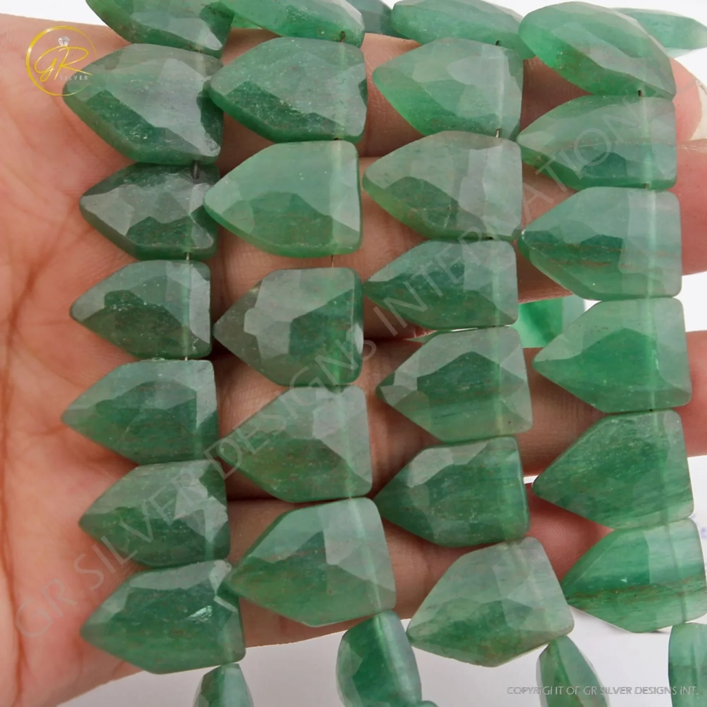 Natural Green Aventurine Pentagon Faceted Handmade Beads