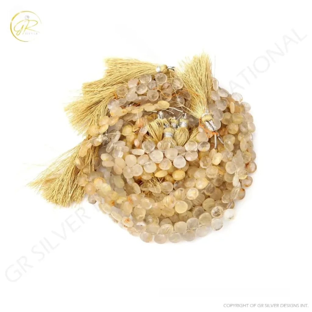 Golden Rutile Heart Shape Beads, Natural Golden Rutile Faceted Beads