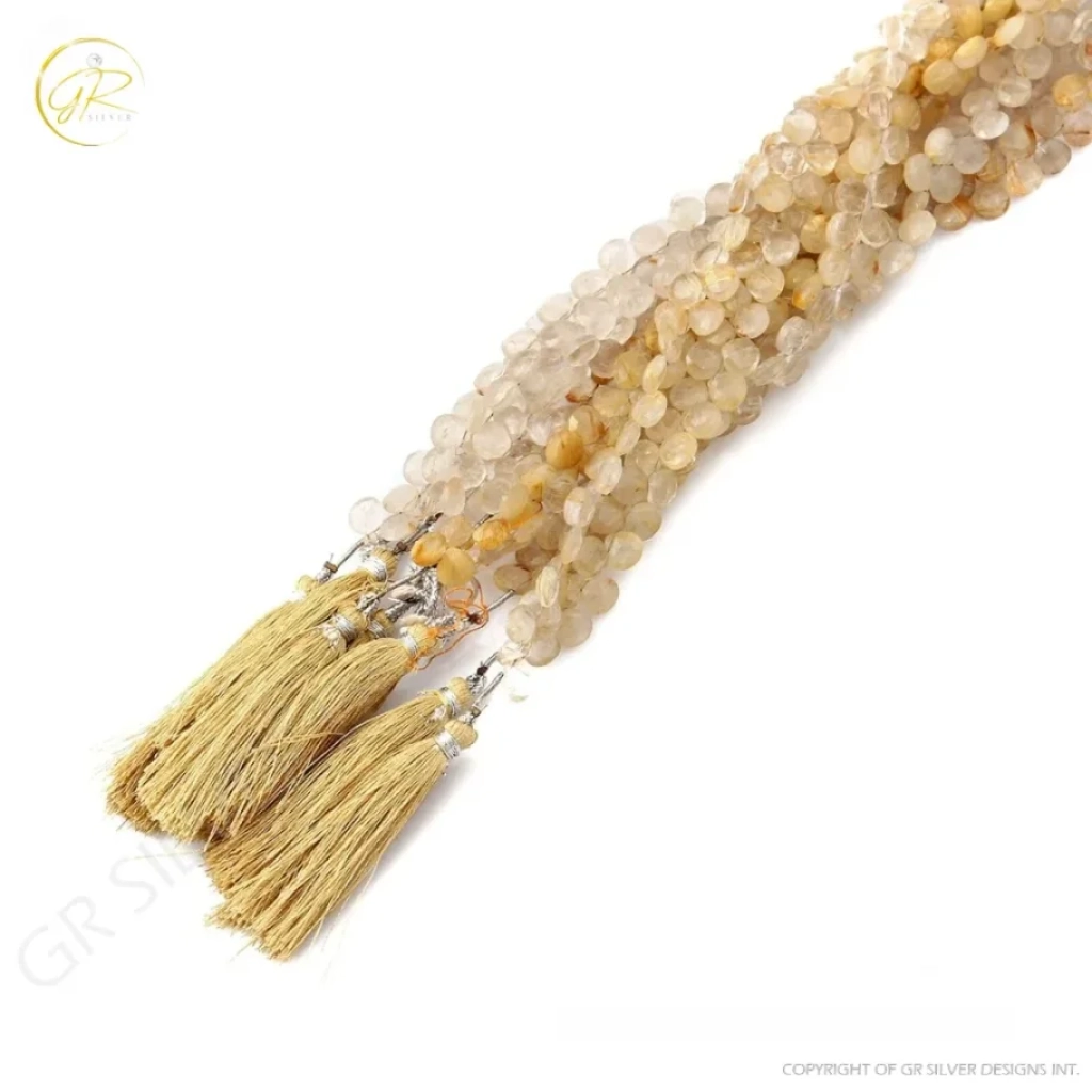 Golden Rutile Heart Shape Beads, Natural Golden Rutile Faceted Beads