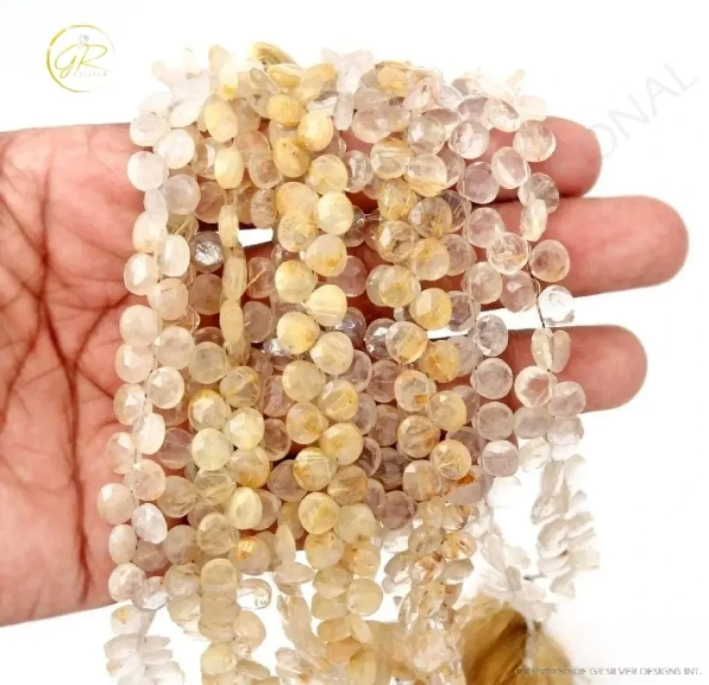 Golden Rutile Heart Shape Beads, Natural Golden Rutile Faceted Beads