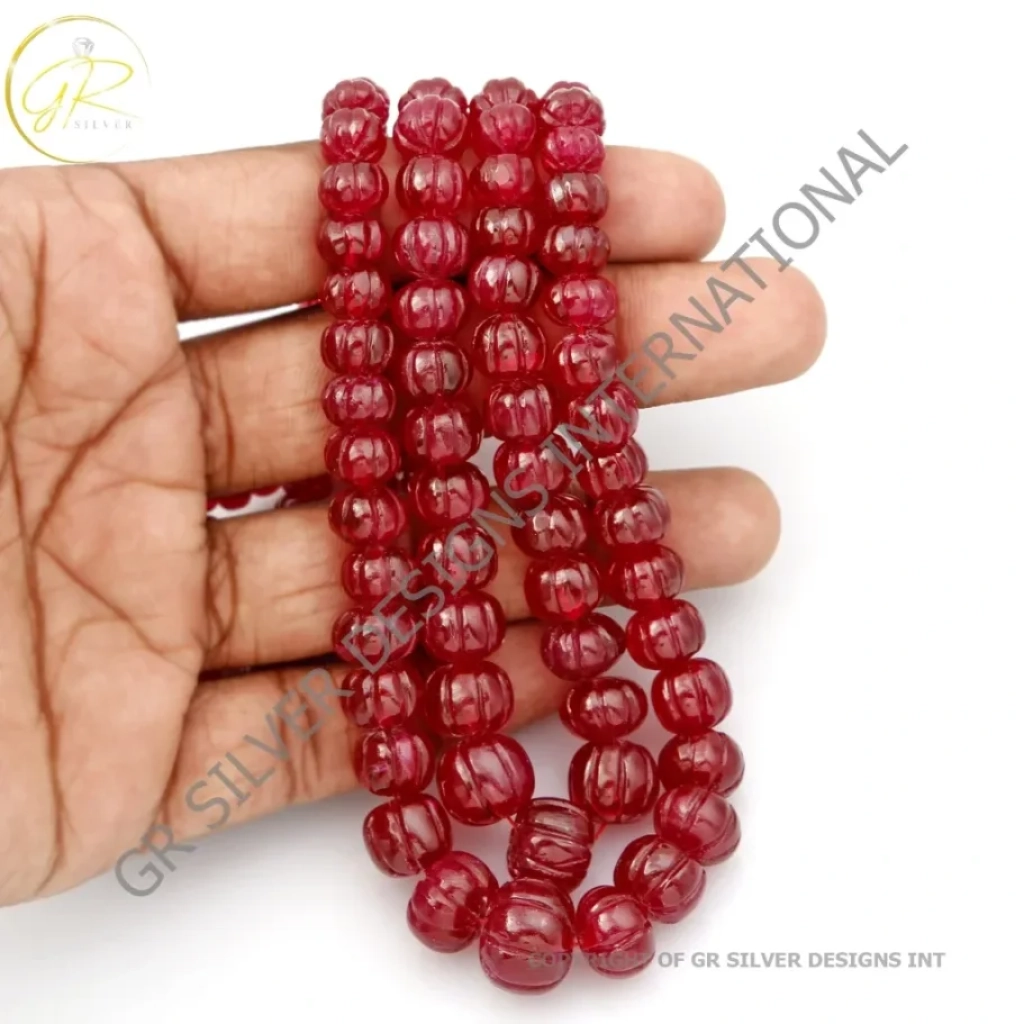 Imitation Ruby Necklace, melon Shape Imitation Ruby Gemstone Beaded Necklace5.5-13mm