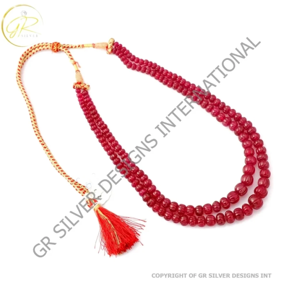 Imitation Ruby Necklace, melon Shape Imitation Ruby Gemstone Beaded Necklace5.5-13mm