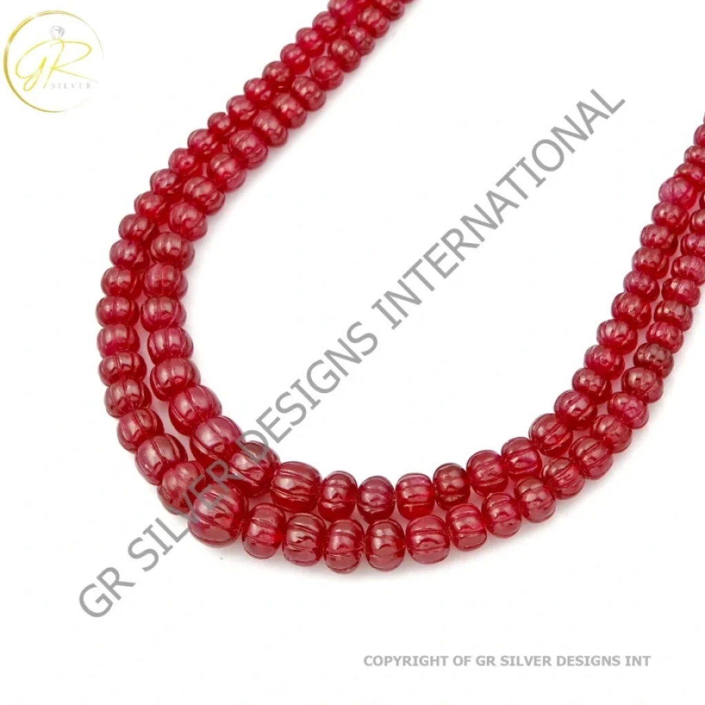 Imitation Ruby Necklace, melon Shape Imitation Ruby Gemstone Beaded Necklace5.5-13mm