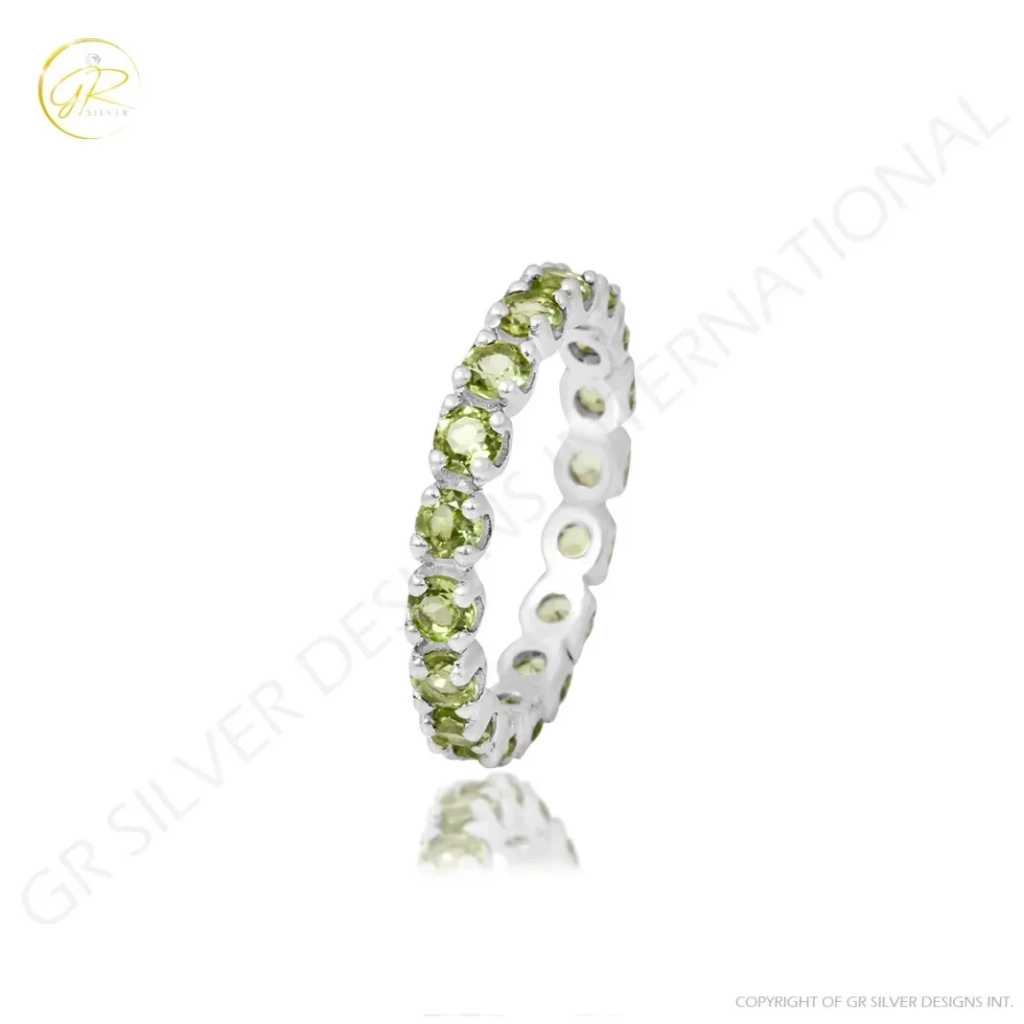 Natural Peridot Gemstone Sterling Silver Band Ring