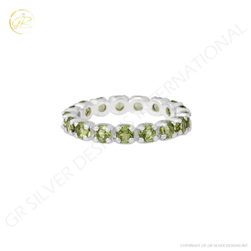 Natural Peridot Gemstone Sterling Silver Band Ring