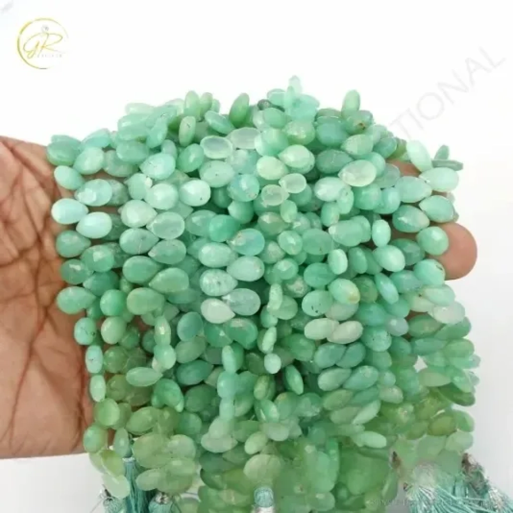 Chrysoprase Beads, Natural Chrysoprase Pear Shape Gemstone Beads 7.5-10.5mm Approx 16 Strands