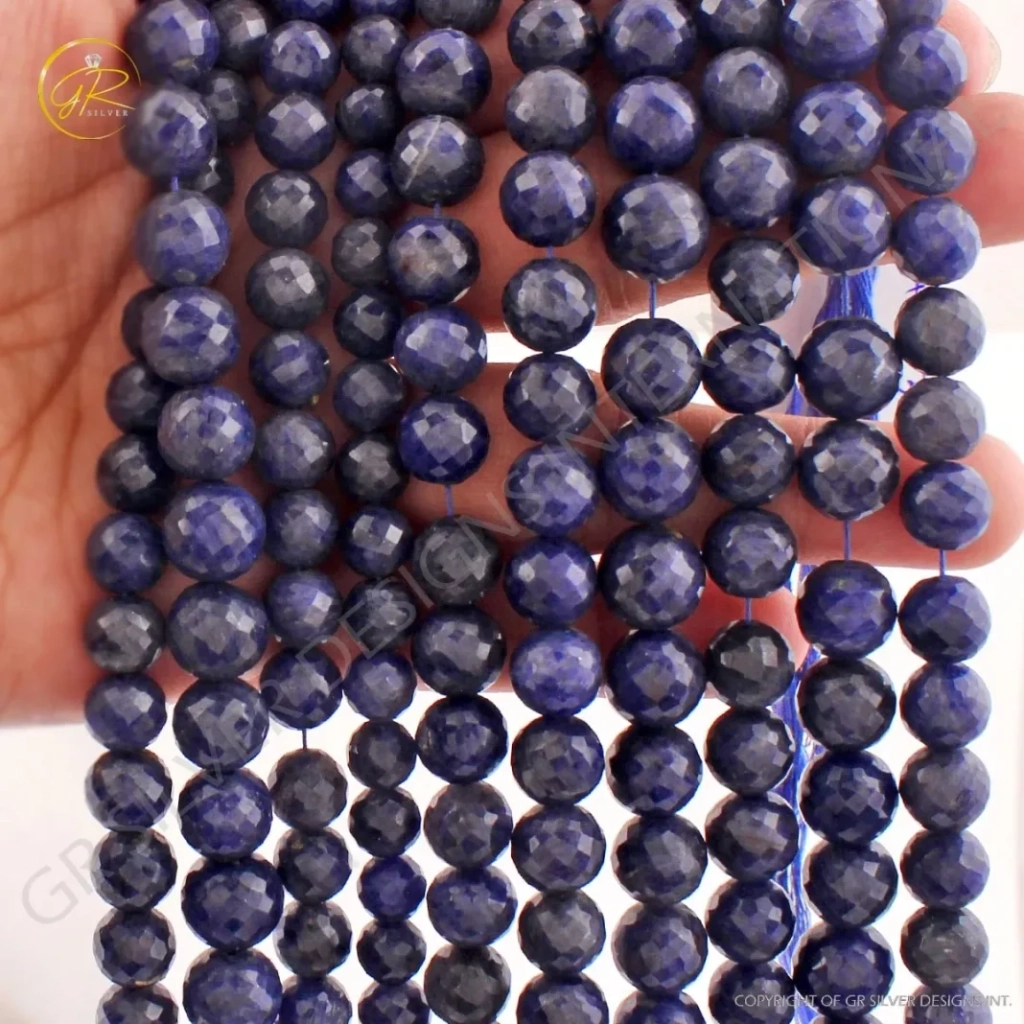 Faceted Sodalite Balls Gemstone Strands For Jewelry Making