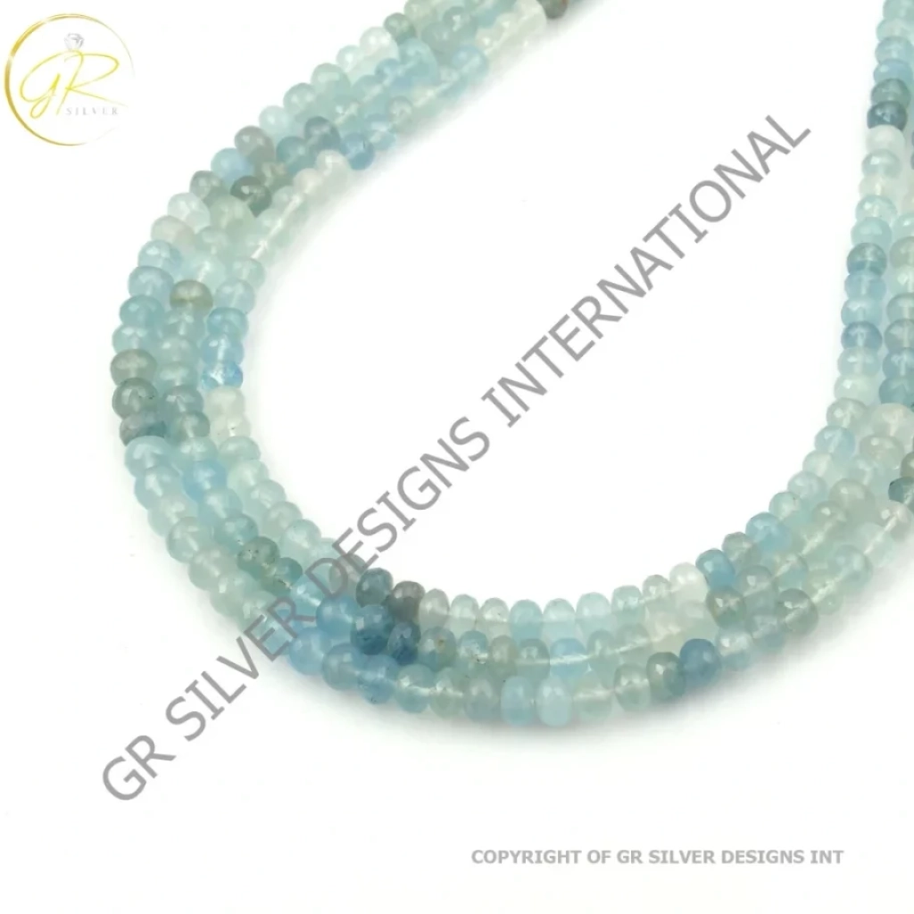 Aquamarine Necklace, Natural Aquamarine Beaded Necklace Round Shape 6-8mm Beads Mala